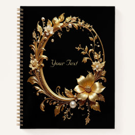 Caderno com Moldura Floral Dourada Ornamentada