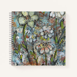 Caderno com obra de arte floral de mídia mista