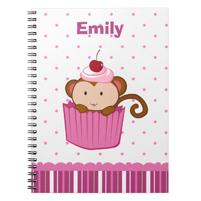 Caderno cor-de-rosa bonito personalizado do macaco (Frente)
