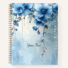 Caderno de Flores Azuis e Pérolas