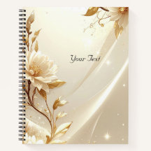 Caderno de Flores Brancas e Douradas
