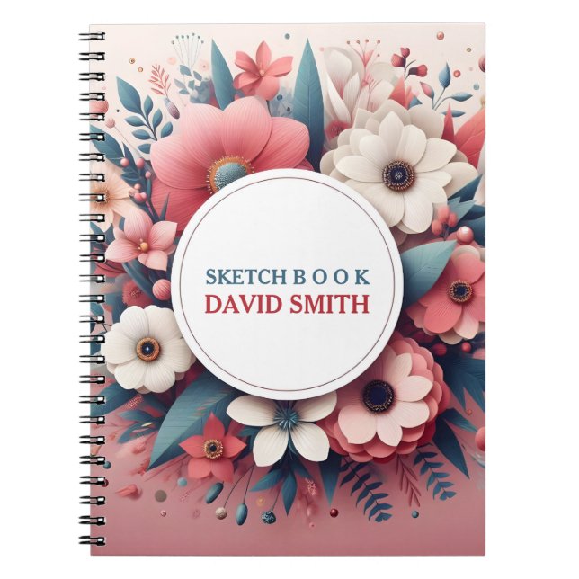 Caderno de flores minimalistas modernas personaliz (Frente)