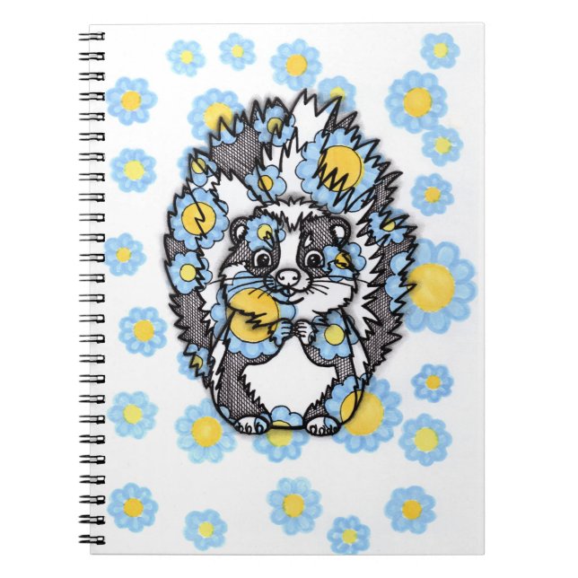 Caderno de Fotos em Espiral de Gambá Fofo com Flor (Frente)