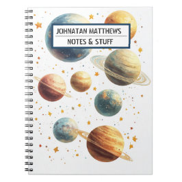 Caderno de Fotos Espiral com tema de planetas espa