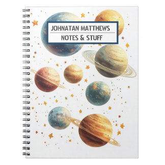 Caderno de Fotos Espiral com tema de planetas espa