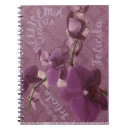 Caderno de fotos espiral de orquídea roxa vintage
