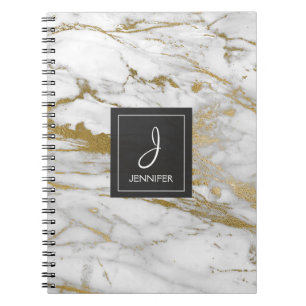 Caderno de mármore Dourado e branco do monograma