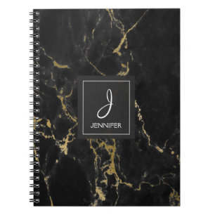 Caderno de mármore Dourado e preto do monograma