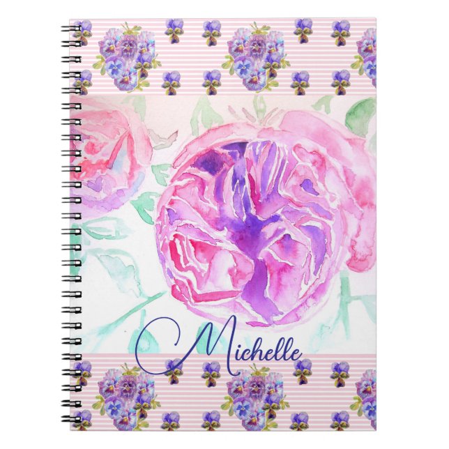 Caderno de Meninas Lilás com Rosa Água Rosa Pincel (Frente)
