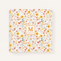 Caderno de Monograma de Aquarela de Flor Silvestre