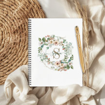 Caderno de Nome com Monograma Floral Personalizado