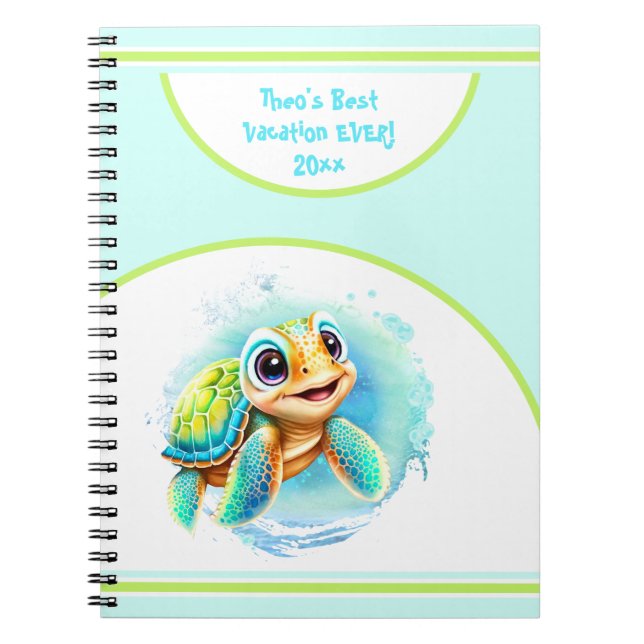 Caderno de Nome de Férias de Verão de Tartaruga Fo (Frente)