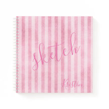 Caderno de Rascunho com Monograma de Listras Rosas