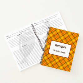 Caderno de Receitas Editável Xadrez Laranja Retrô