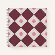 Caderno Diamante Floral Burgundy & Cinza Elegante
