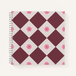 Caderno Diamante Floral Burgundy & Cinza Elegante