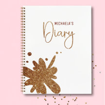 Caderno Diário Menina com Brilho Dourado Fofo