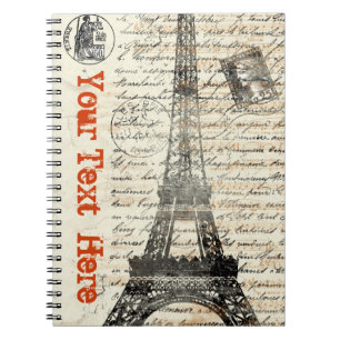 Caderno do francês do vintage da torre Eiffel