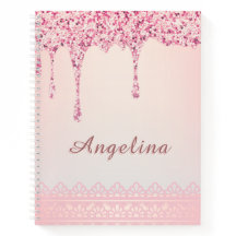 Caderno Elegante Rosa Glam Glitter Drip