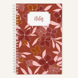 Caderno em espiral com flores rosa e laranja | Diá