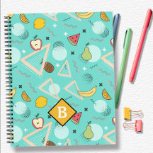 Caderno Escolar com Padrão Aqua Fruit Memphis