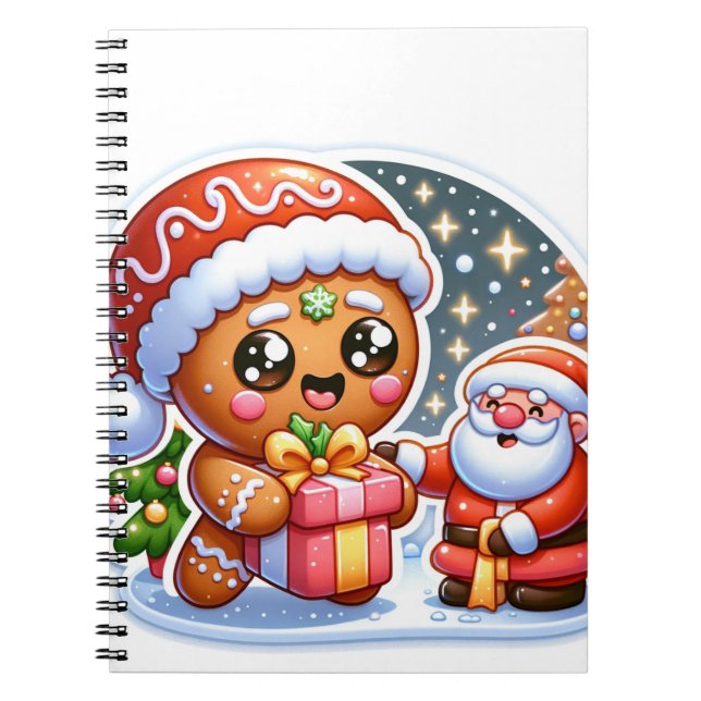 CADERNO ESPIRAL ジンジャーブレッドマンとサンタクロース (Frente)