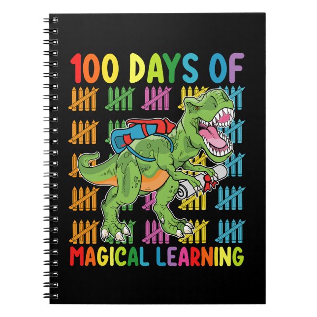 Caderno Espiral 100 Dias De Aprendizado Mágico Na Escola Rex Dinos (Frente)