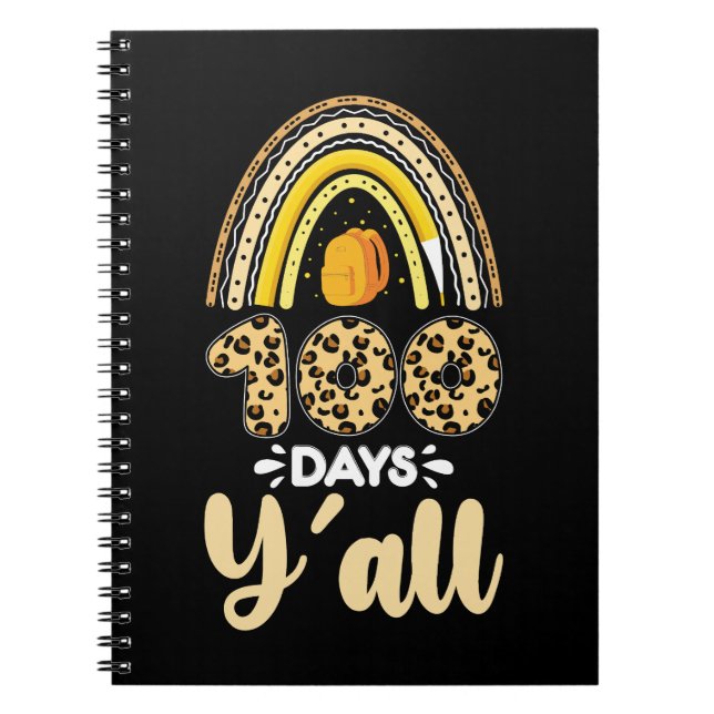 Caderno Espiral 100 Dias Y'all 100th Day Of School Leopardo (Frente)