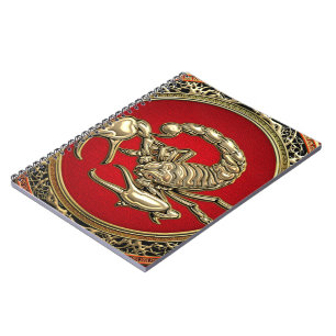 Caderno Espiral [100] Escorpião de Ouro Sagrado em Vermelho