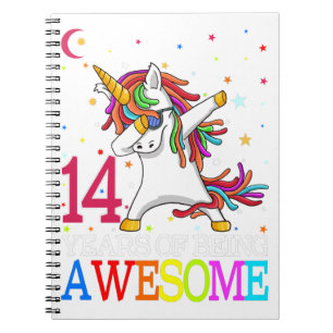 Caderno Espiral 14 Birthday Dabbing Unicorn Party Gift 14 Anos