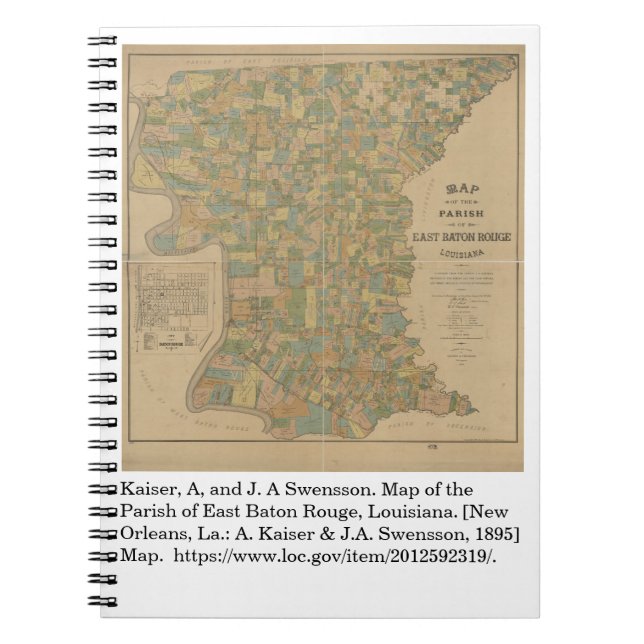 Caderno Espiral 1895 Mapa da Paróquia de East Baton Rouge, La (Frente)