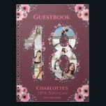 Caderno Espiral 18th Birthday Photo Collage Pink Flower Guest Book<br><div class="desc">Create a Eighteenth Birthday seven photos collage in a big number eighteen shape. Decorated with beautiful and lovely watercolor blush pink flowers and green foliage. Great 18th Birthday gift for girls. Personalized number 18 photo collage for a unique and very special product.</div>