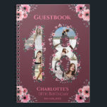 Caderno Espiral 18th Birthday Photo Collage Pink Flower Guest Book<br><div class="desc">Create a Eighteenth Birthday seven photos collage in a big number eighteen shape. Decorated with beautiful and lovely watercolor blush pink flowers and green foliage. Great 18th Birthday gift for girls. Personalized number 18 photo collage for a unique and very special product.</div>