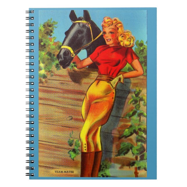Caderno Espiral 1940s, alfinetes e cavalos (Frente)