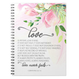 Caderno Espiral 1 Corinthians 13:4-8 Love is Patient Pink Magnolia