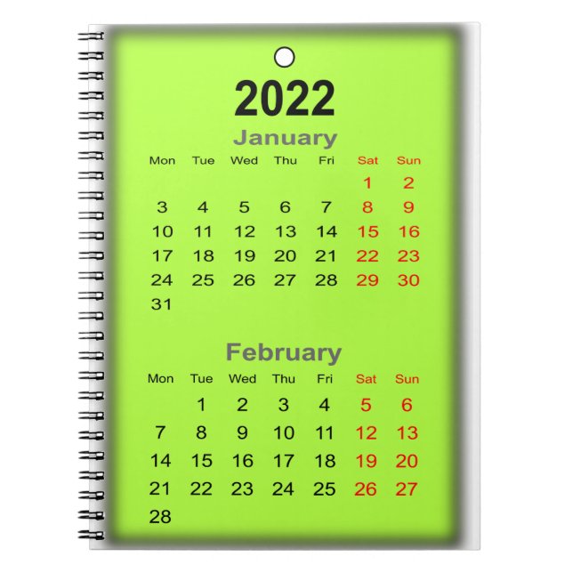 Caderno Espiral 2022 Calendário Janeiro (Frente)