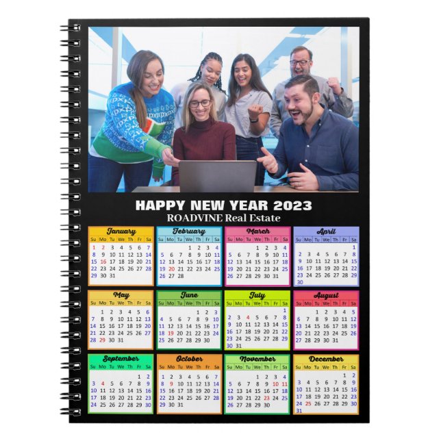 Caderno Espiral 2023 Calendar Business Custom Photo Modern Black (Frente)