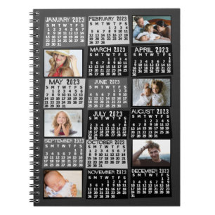 Caderno Espiral 2023 Monthly Calendar Black Mod 6 Photo Collage
