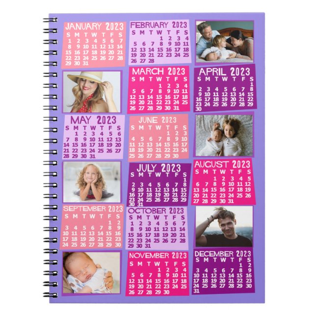 Caderno Espiral 2023 Monthly Calendar Cute Mod 6 Photo Collage (Frente)