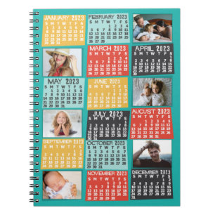 Caderno Espiral 2023 Year Monthly Calendar Modern 6 Photo Collage