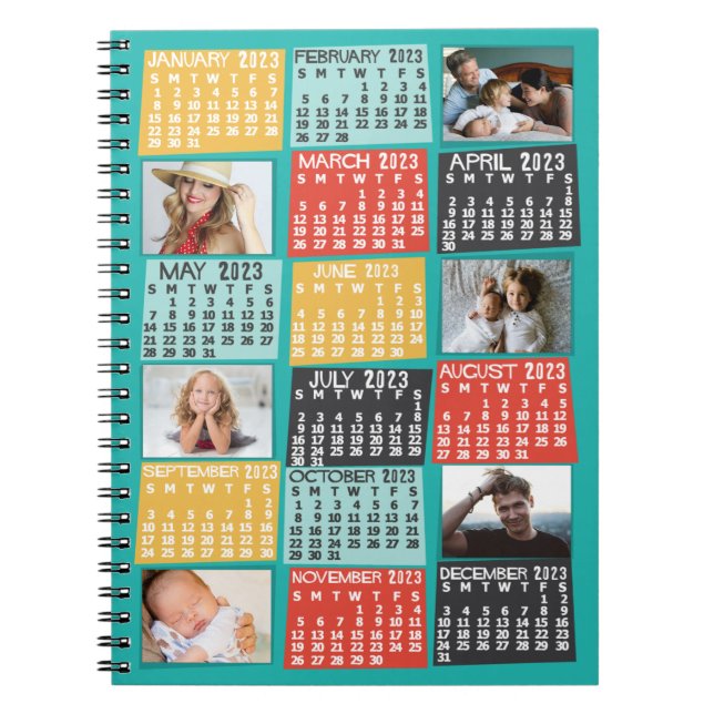 Caderno Espiral 2023 Year Monthly Calendar Modern 6 Photo Collage (Frente)