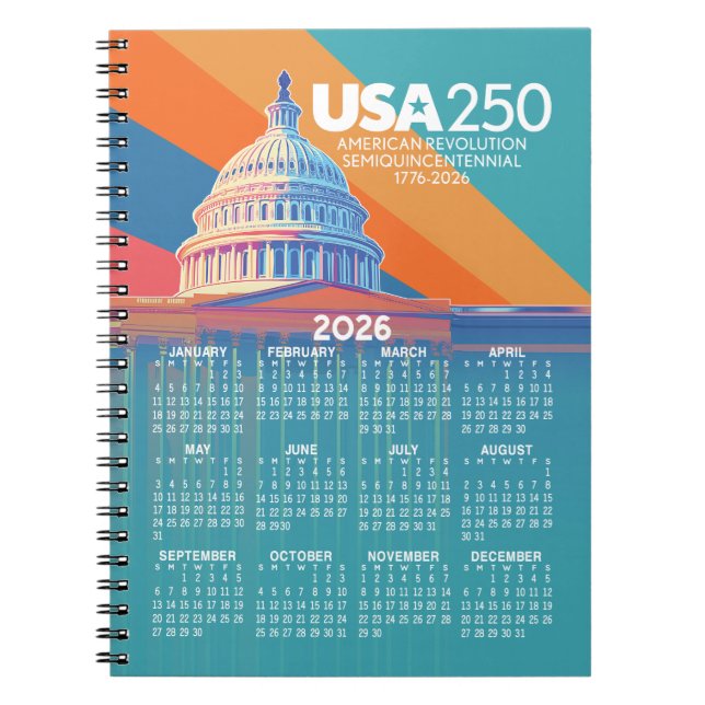 Caderno Espiral 2026 Calendar with USA 250 Capital Dome America (Frente)