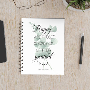 Caderno Espiral 2026 JW Year Texto Matthew 5:3 com Eucalyptus