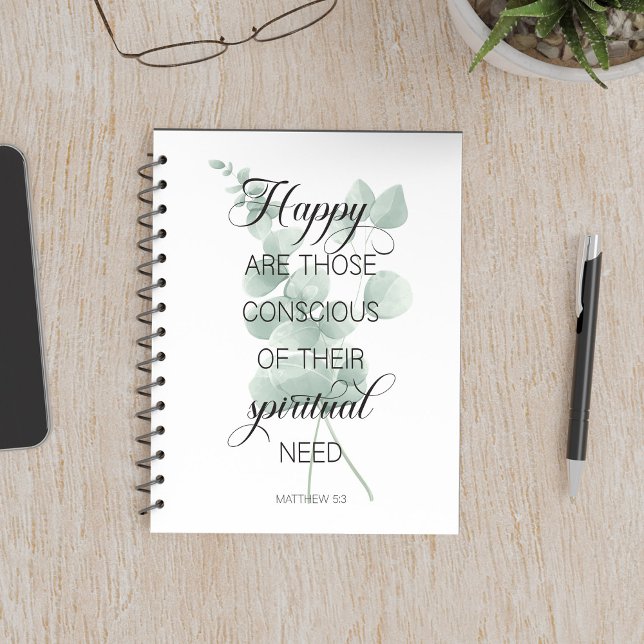 Caderno Espiral 2026 JW Year Texto Matthew 5:3 com Eucalyptus (Criador carregado)