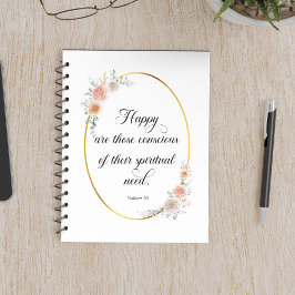 Caderno Espiral 2026 JW Year Texto Matthew 5:3 com Rosas