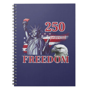 Caderno Espiral 250º Aniversário Bandeira EUA Liberdade Águia Libe