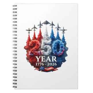 Caderno Espiral 250 Anos Americano 250º EUA Patriótico 4 de Julho