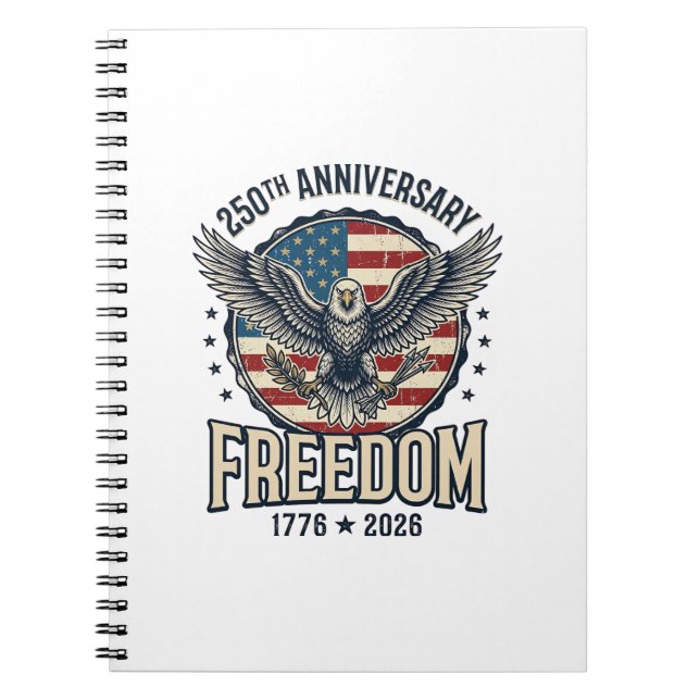 Caderno Espiral 250th Anniversary Freedom Eagle Patriotic Vintage  (Frente)
