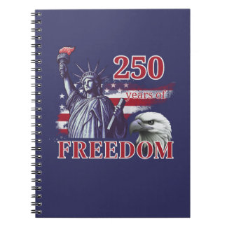 Caderno Espiral 250th Anniversary USA Flag Liberty Eagle Freedom