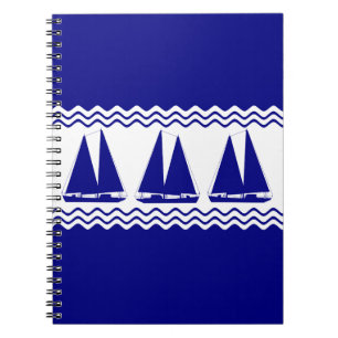 Caderno Espiral 3 veleiros litorais do azul marinho e os brancos